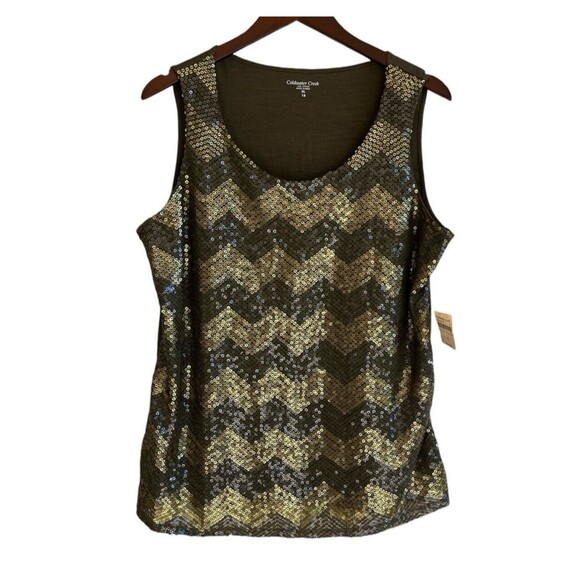 Coldwater Creek Chevron Sequin Shell Tank Top Size XL Green Holiday Party NWT - Picture 1 of 13